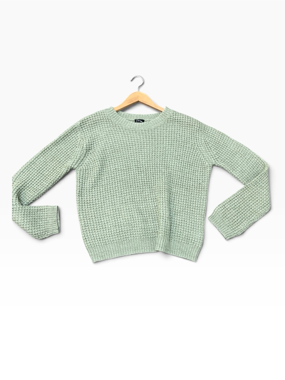 🖤 Cozy Sage Green Waffle Knit Sweater Youth XL 14/16